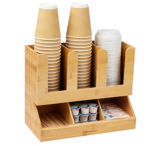 Bamboo Coffee Bar Condiment Station Organizer